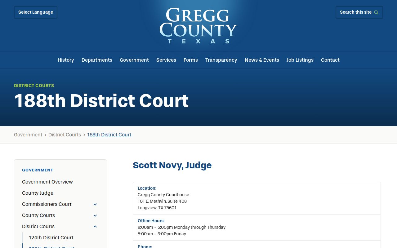 Gregg County criminal court docket setting links for the 188th District Court
