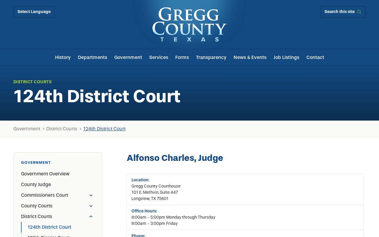 Gregg County court schedule links on the 124th District Court page