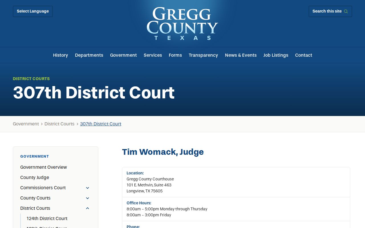 Gregg County civil court docket family resources for the 307th District Court