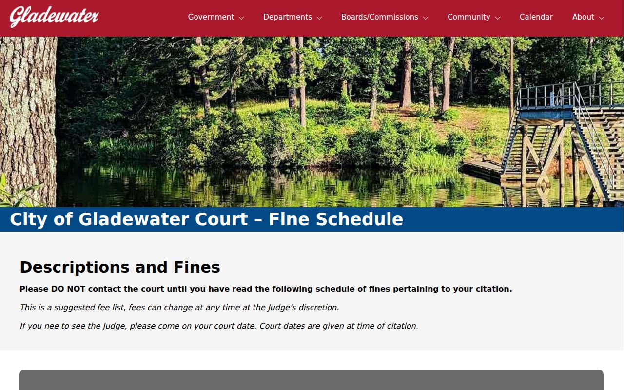 Gladewater court records fine schedule instructions