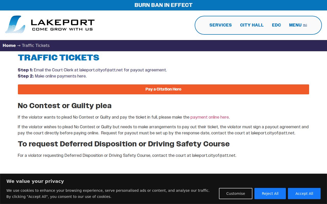 Lakeport court records traffic ticket workflow